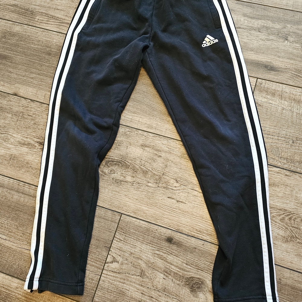 Adidas Kids Black Joggers with White Stripes